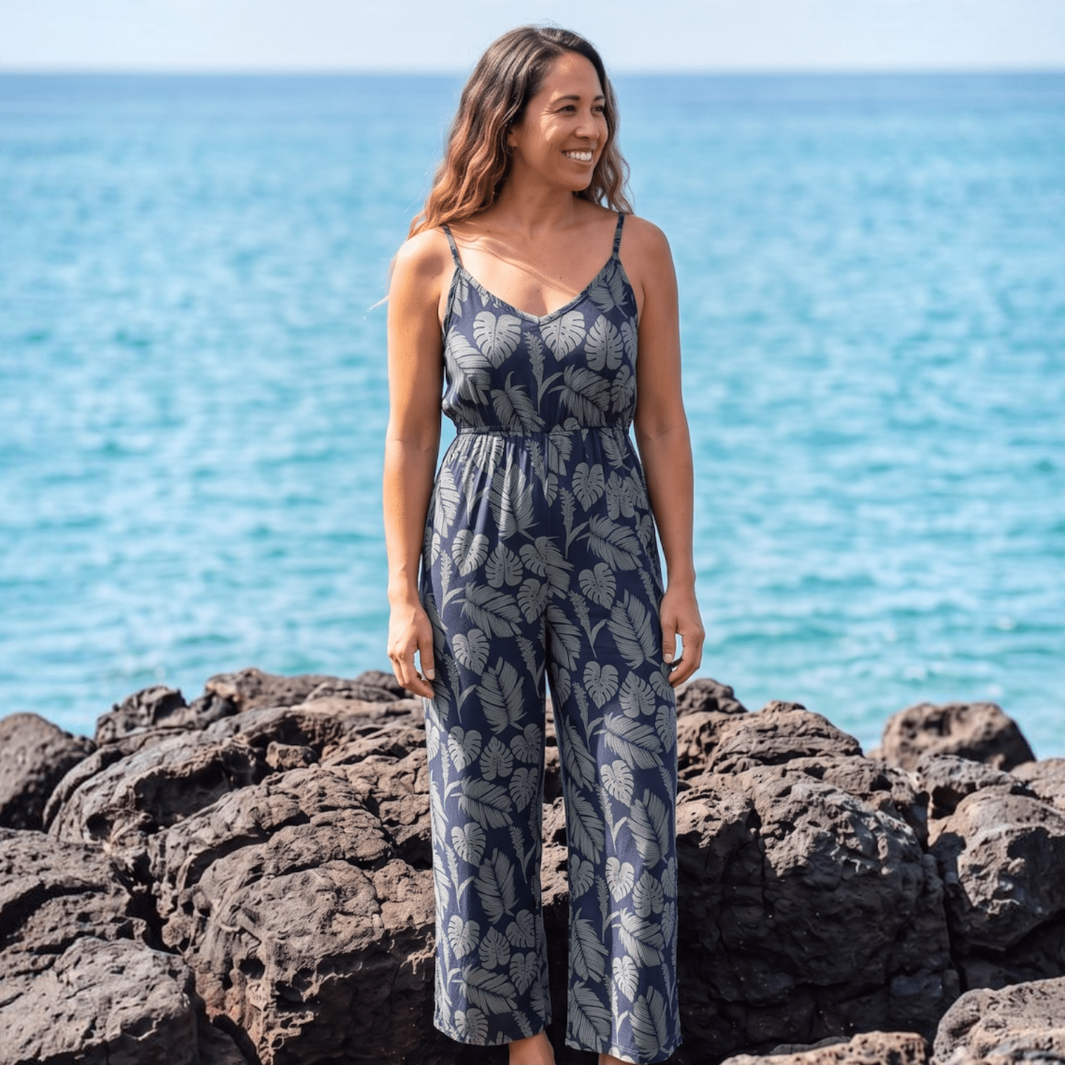Women's Midnight Palm Tiffany Jumpsuit - Sweet Sweet Honey Hawaii
