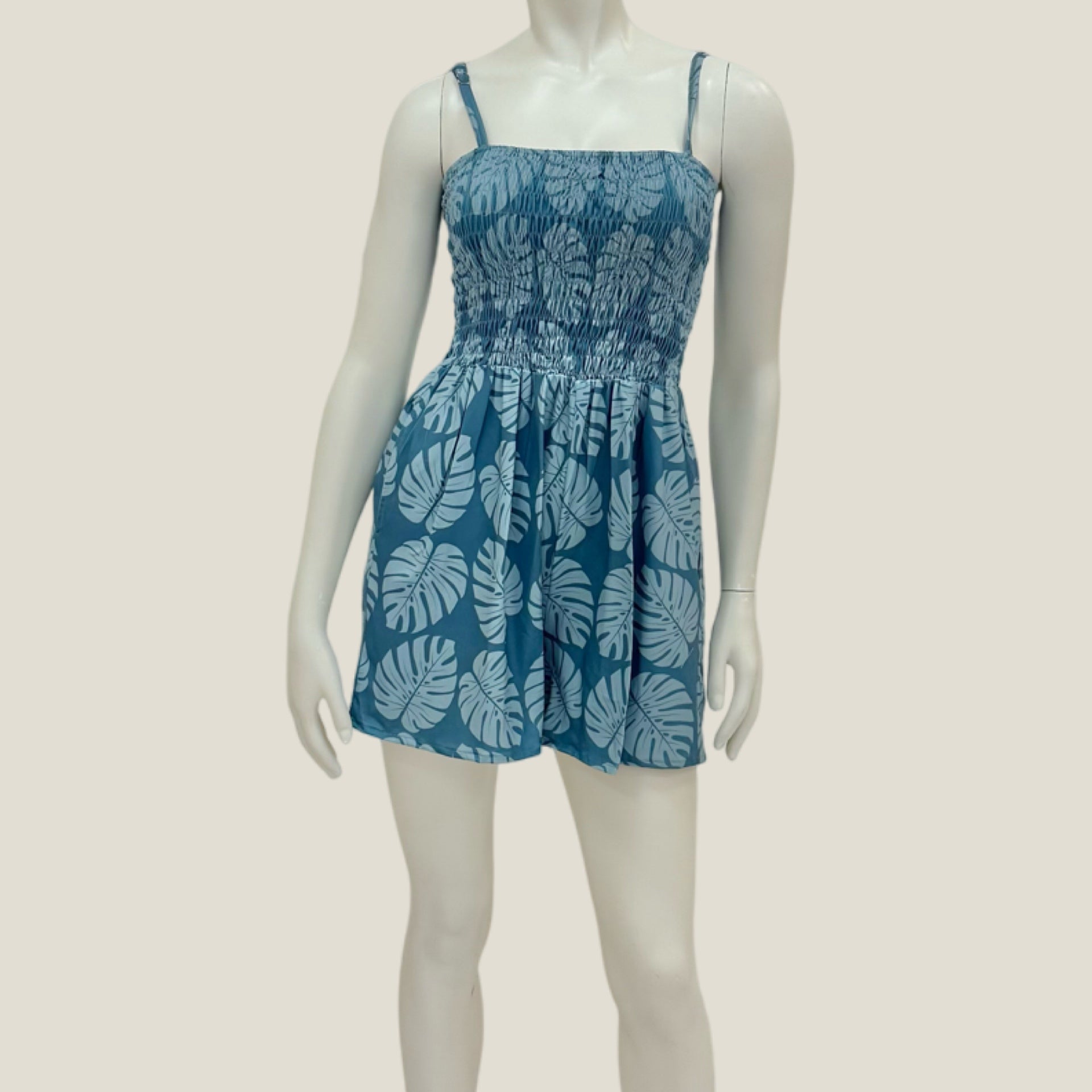 Women's Teal Monstera Kaia Romper - Sweet Sweet Honey Hawaii